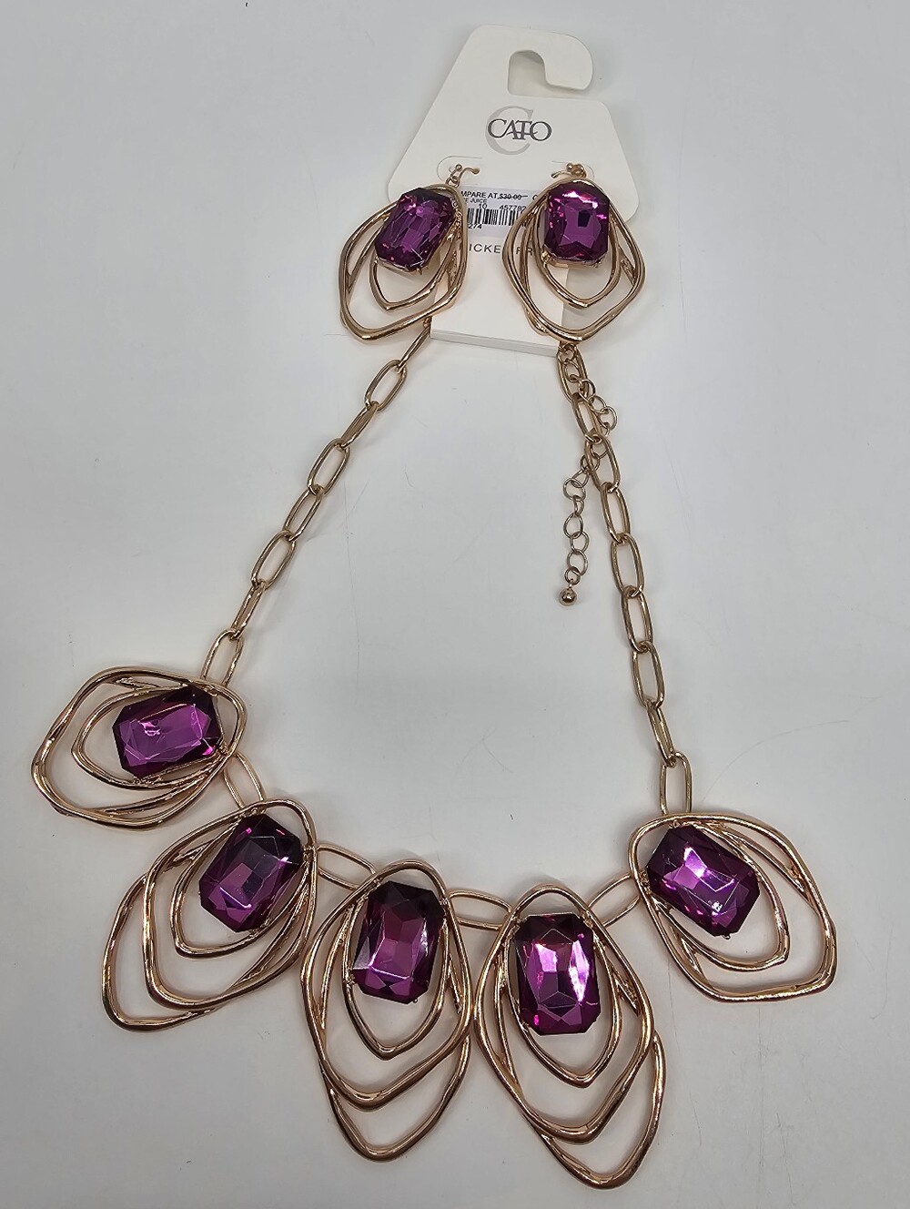 Cato Gold-Tone Necklace & Earring Set with Purple Gemstones NEW